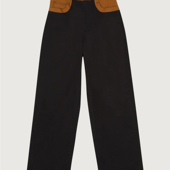 OAK + FORT Two-Tone Black and Mustard Colour Block Twill  Straight Leg Jeans - Picture 6 of 10